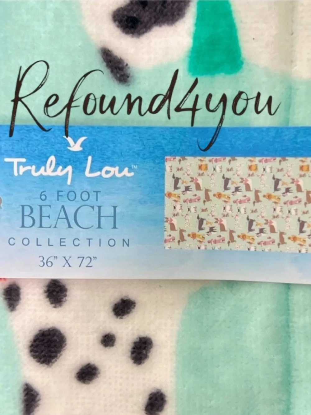 Truly  Lou - ‘Mixed Doggie Breeds’ Oversized Beach towel. NWT Firm!